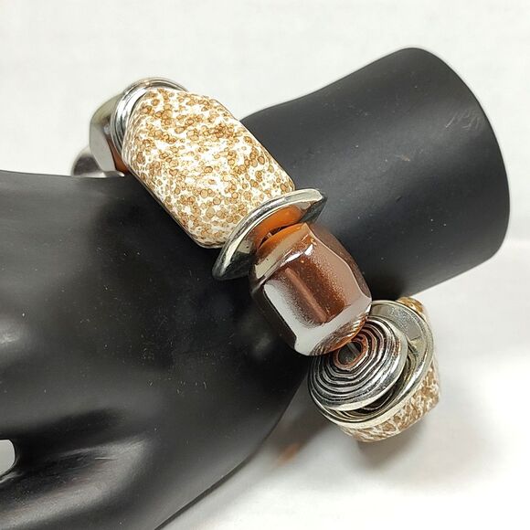 Silver Tone Metal Plastic Beads Stretchy Elastic Cord Bracelet 7.25" Multicolor - Picture 8 of 10